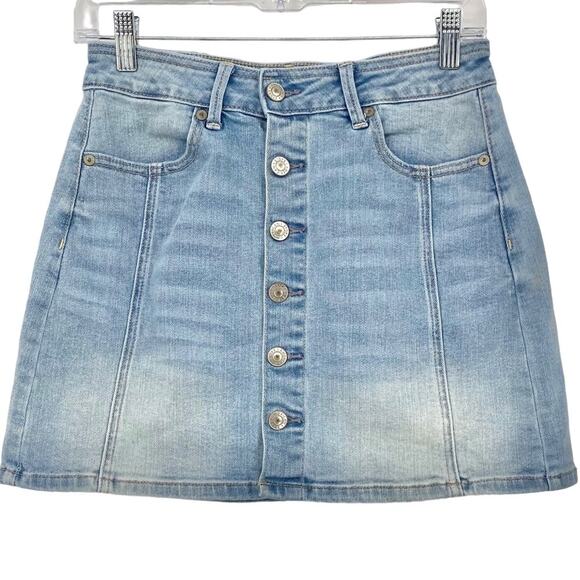 American Eagle Outfitters Super Stretch Hi Rise A-Line Denim Button Front Skirt - Picture 3 of 6